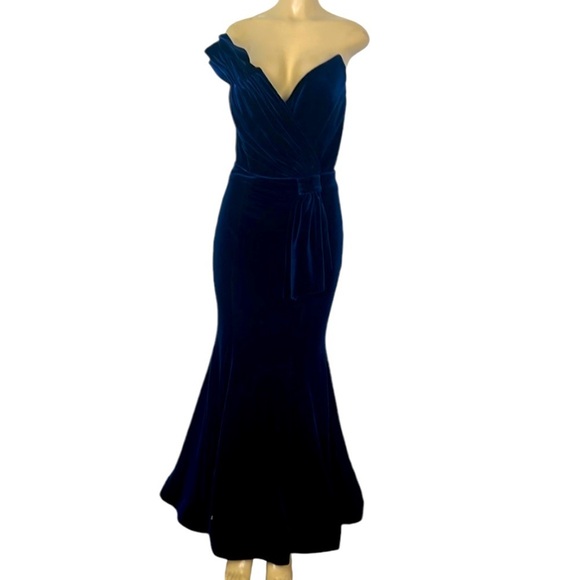 Eva Mejl navy blue velvet gown dress size L - Picture 2 of 9